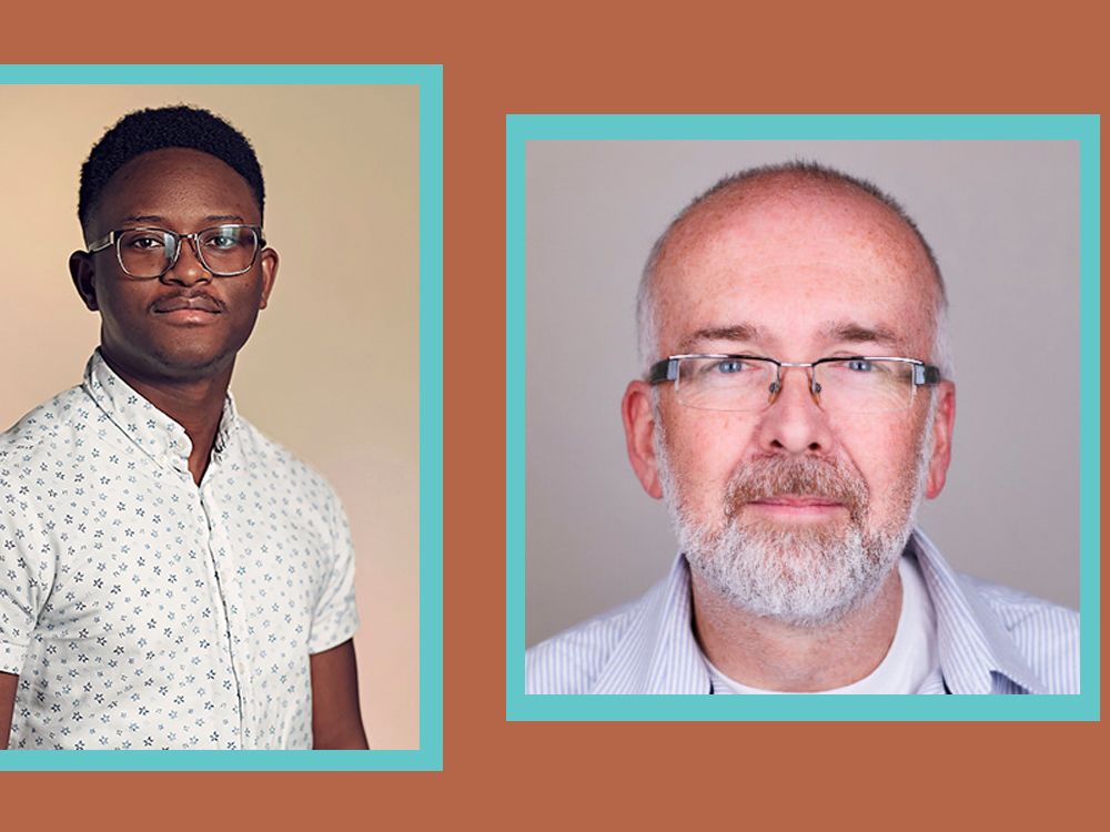 A banner image featuring two portrait head-shots looking towards the camera.