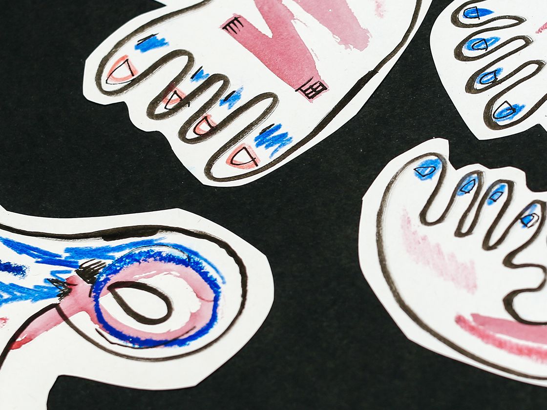 Illustration of arms against a black background