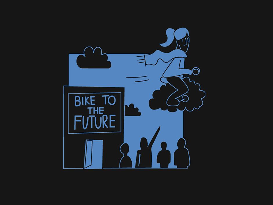 A cartoon-style graphic of a cyclist.