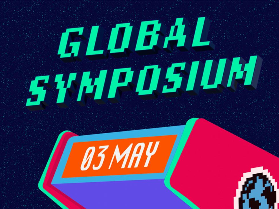 8-bit style graphic which reads 'Global Symposium'.