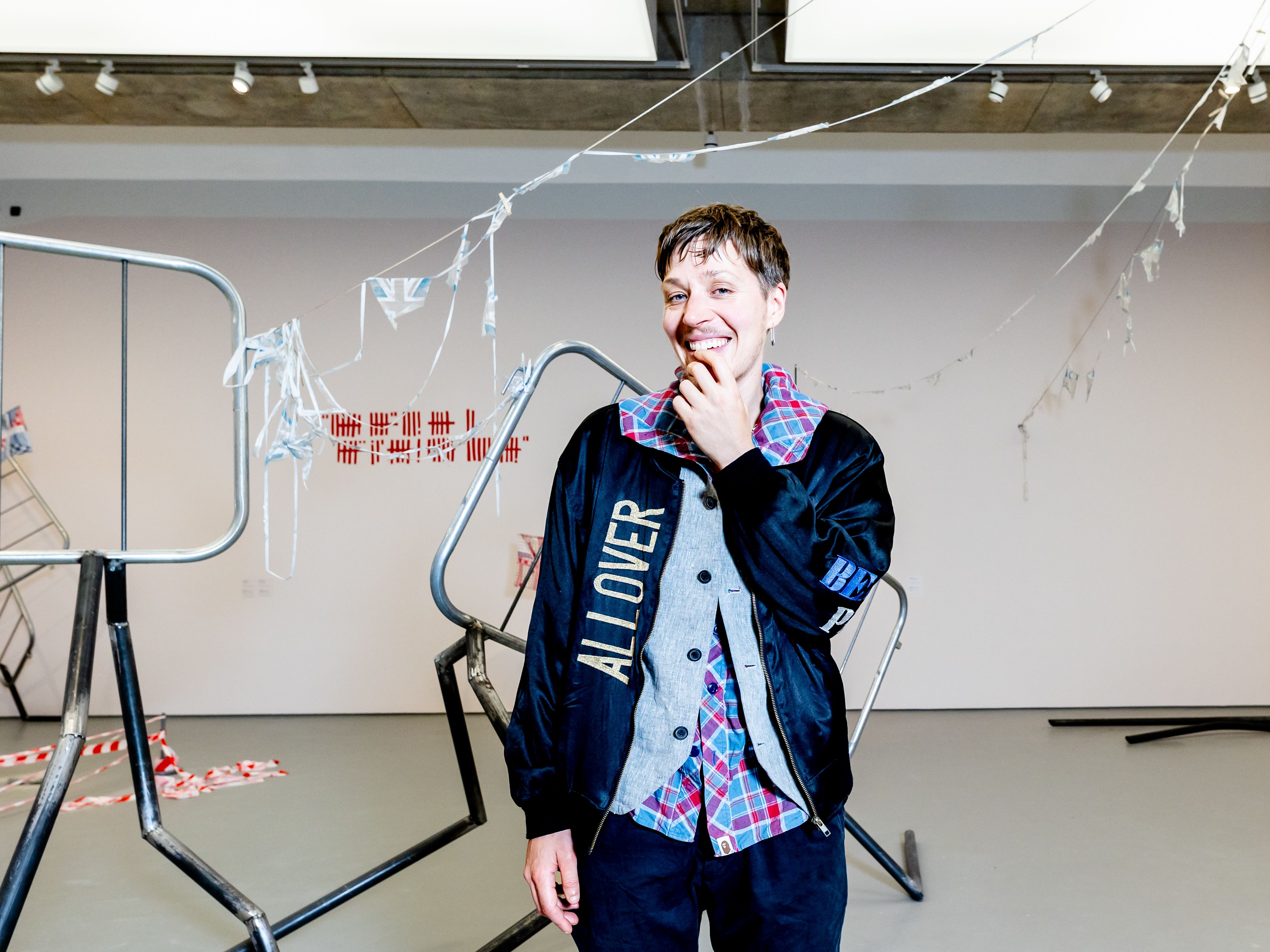 Jesse stood in front of his installation