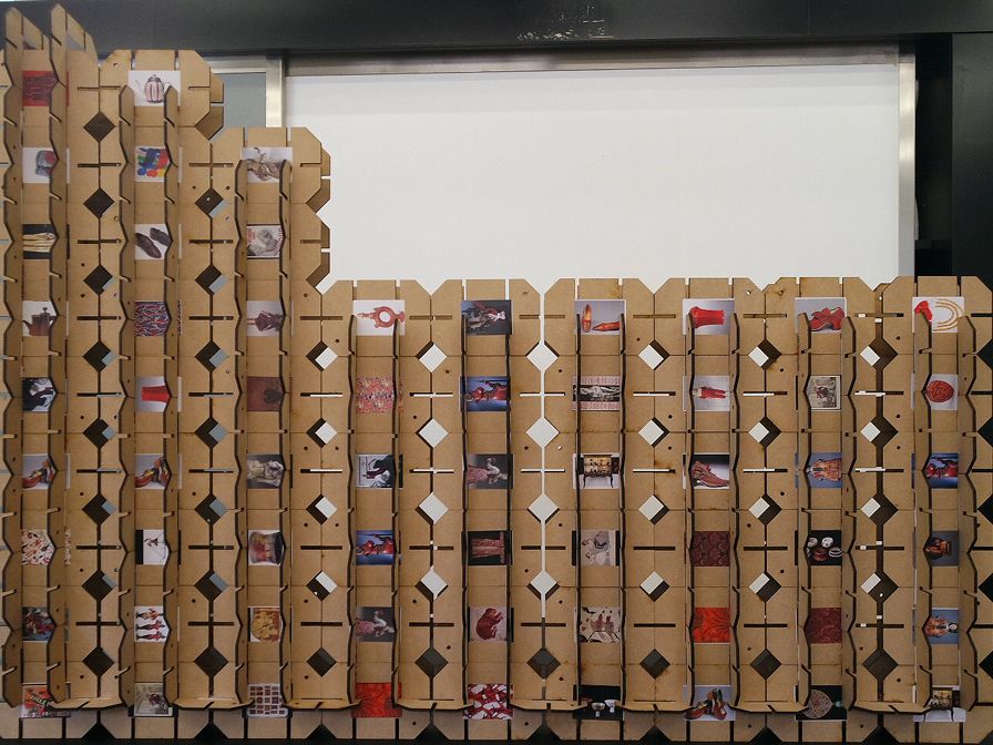 Photograph of Leanne's work using book covers to create a 3D structure.