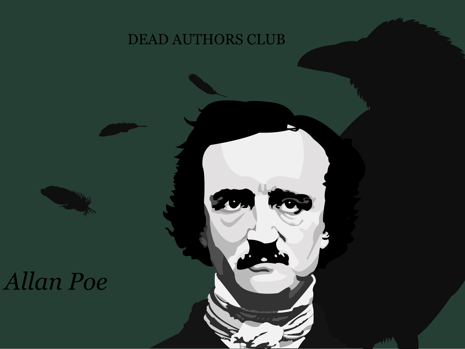 Front cover of zine featuring an illustration of Edgar Allan Poe in front of the silhouette of a magpie