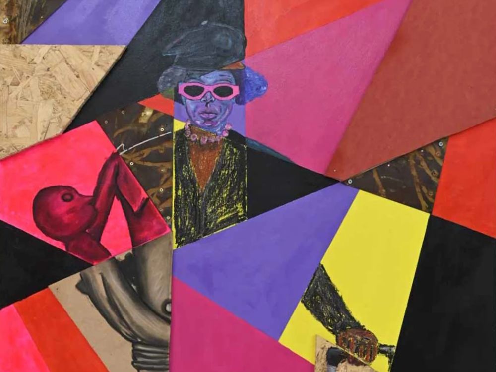 A colourful collage-style showing a mother figure holding a child.