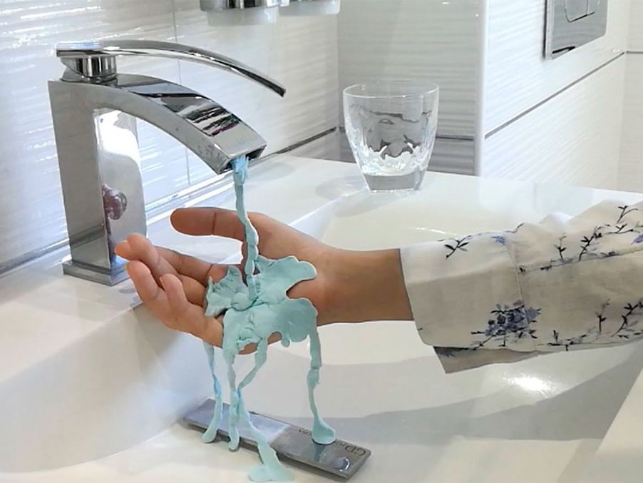 A still from Hinna's animation depicting clay 'water' in a sink.