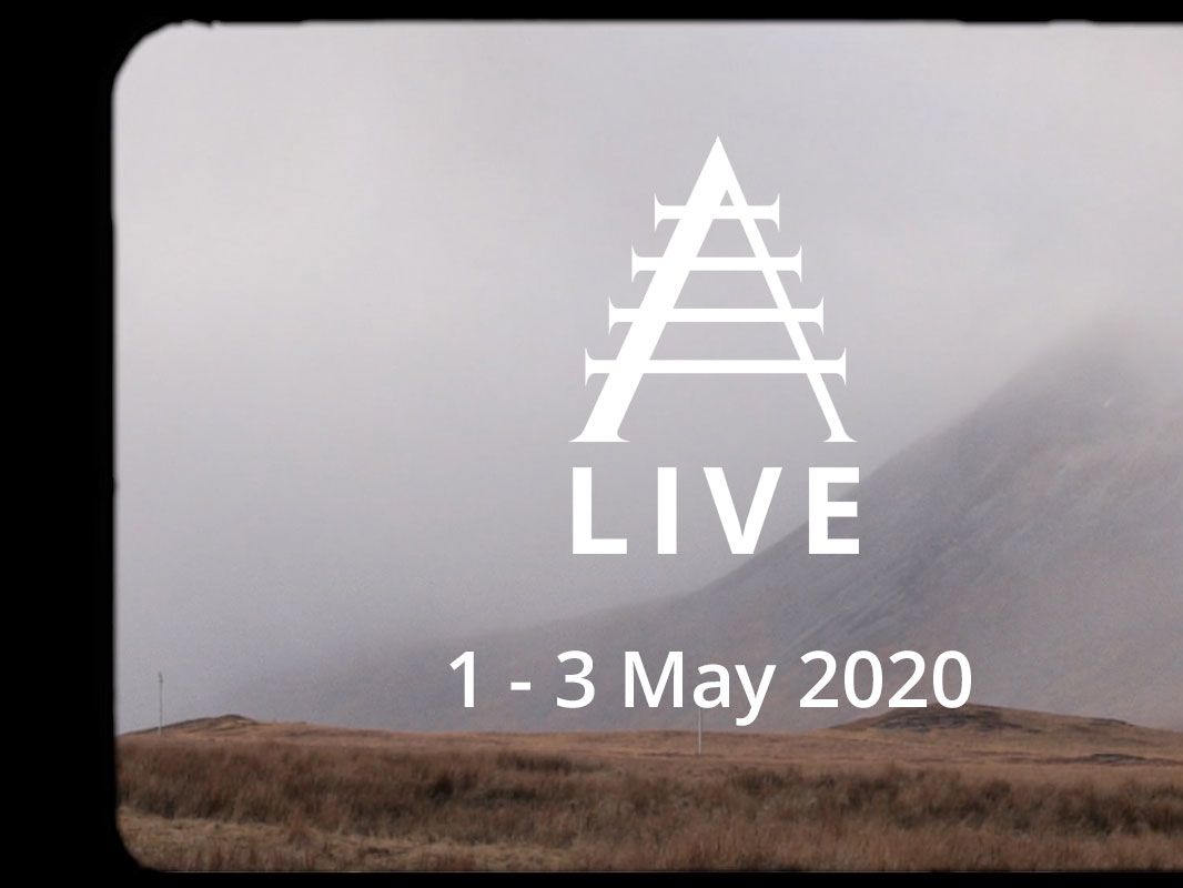 A promotional image for the Alchemy Film and Moving Image Festival, shot over the Scottish Highlands.