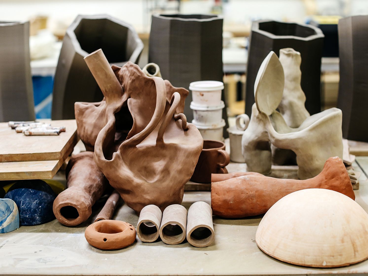 Shot of ceramic models made of clay in a studio