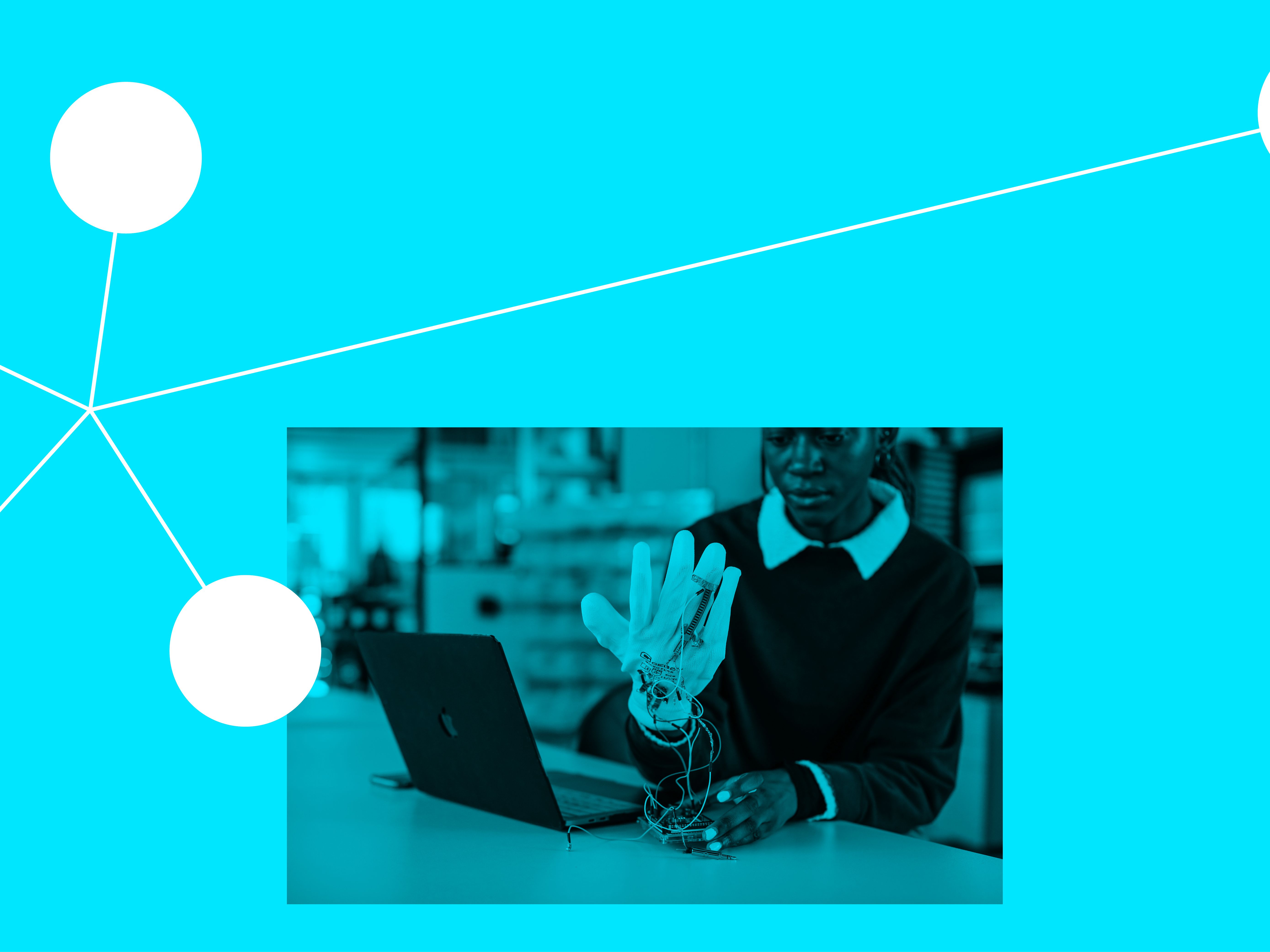 Yellow and turquoise circles overlapping surrounding the text 'Knowledge Exchange'