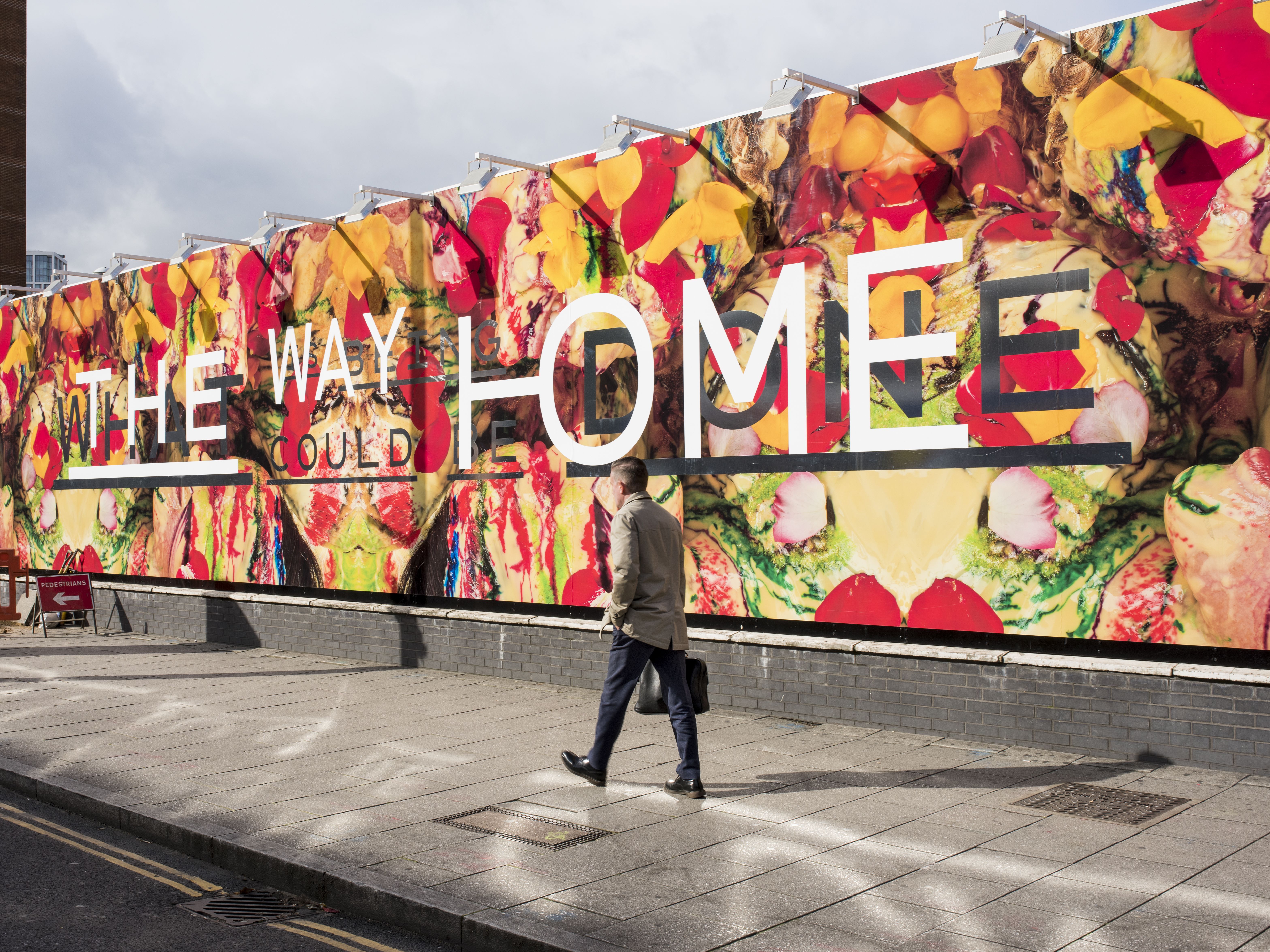Linder Sterling's Bower of Bliss artwork on display at Southwark Station, which features abstract photomontage of fruit.