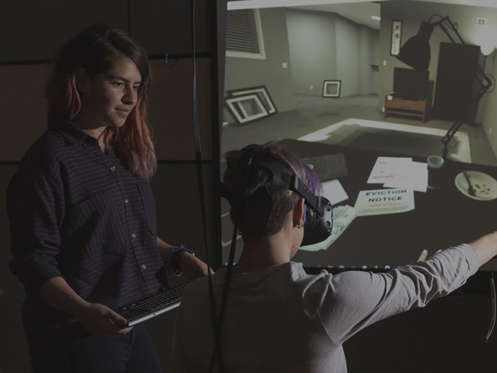 A user tests out VR equipment.