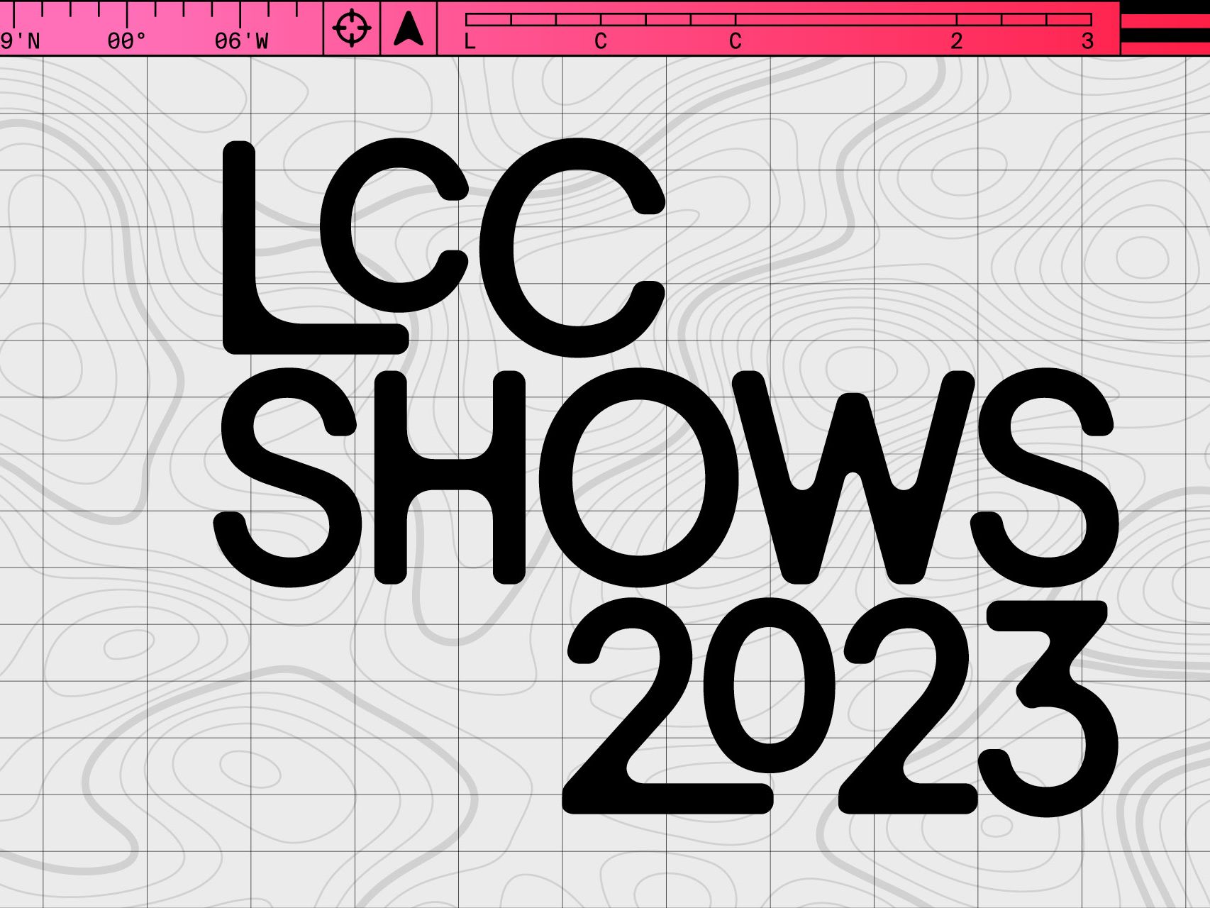 Image with the words 'Degree Shows 2023' in the style of a map.