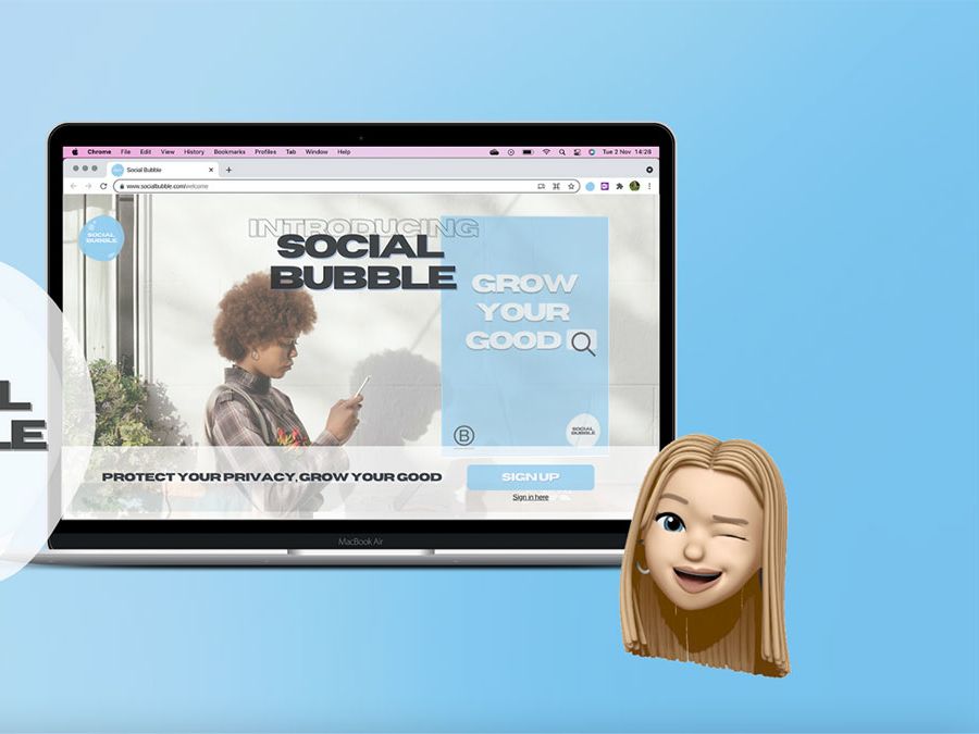 Graphic of an open laptop screen demonstrating a digital experience.