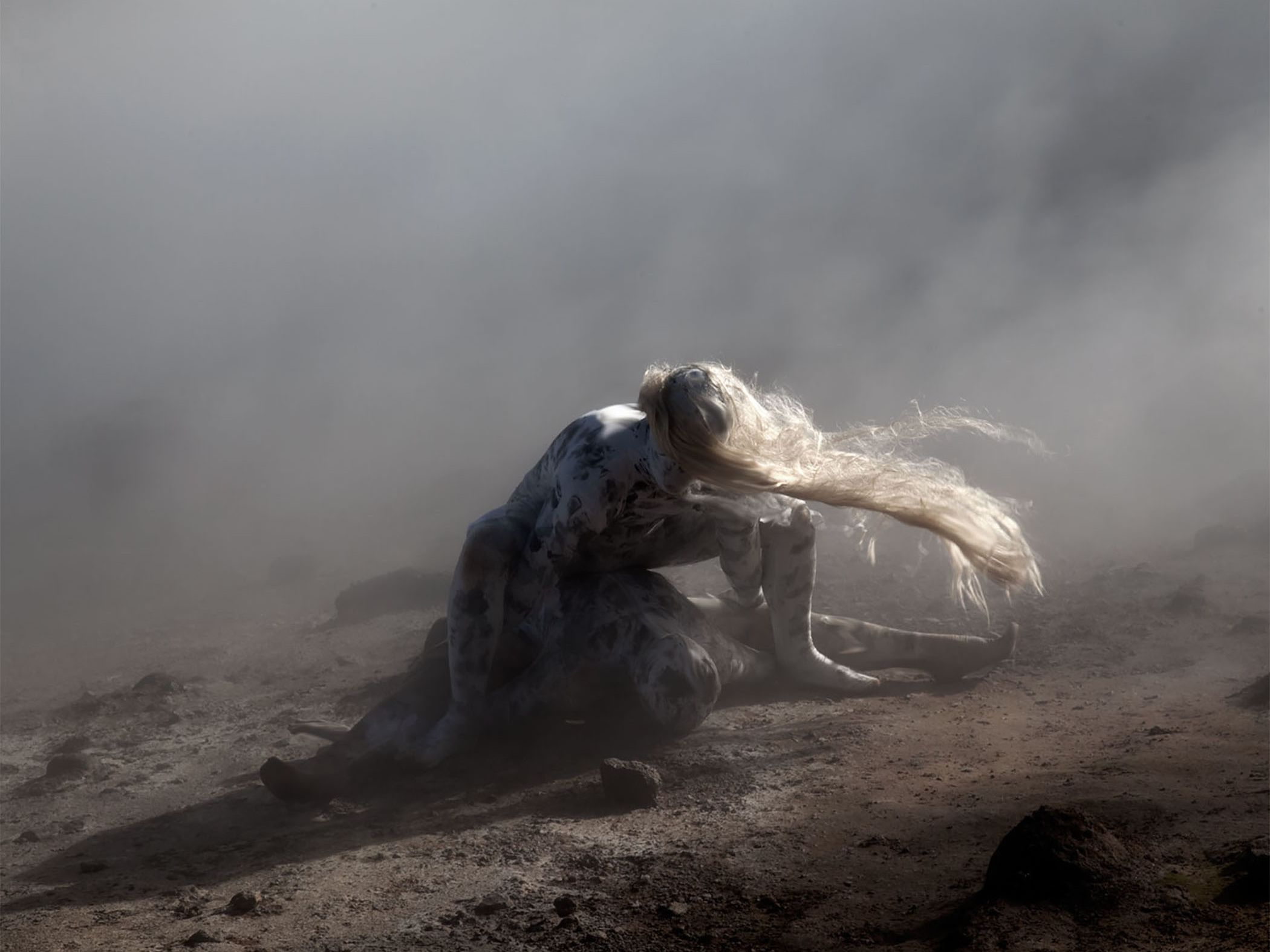Photo from Once, a series by Beverley Carruthers, which features a shrouded figure on a misty moor.