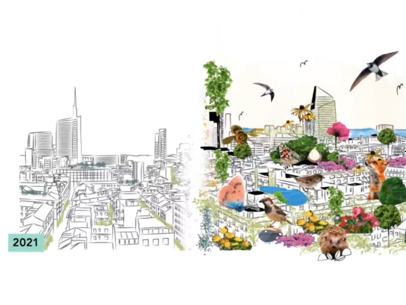 Graphic illustration showing a more sustainable future for Southwark