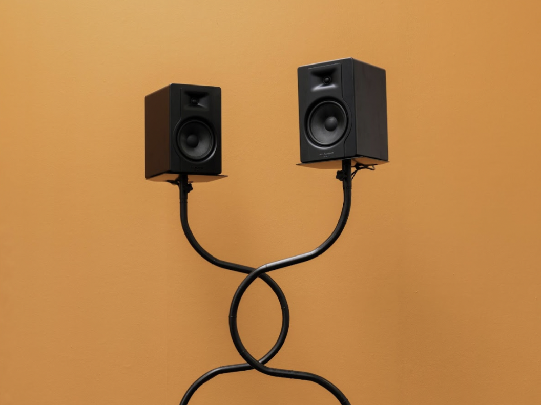 Two big speakers with twisted polls.