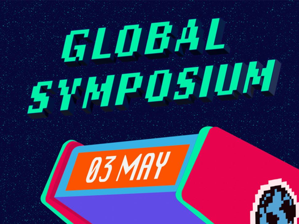8-bit style graphic which reads 'Global Symposium'.