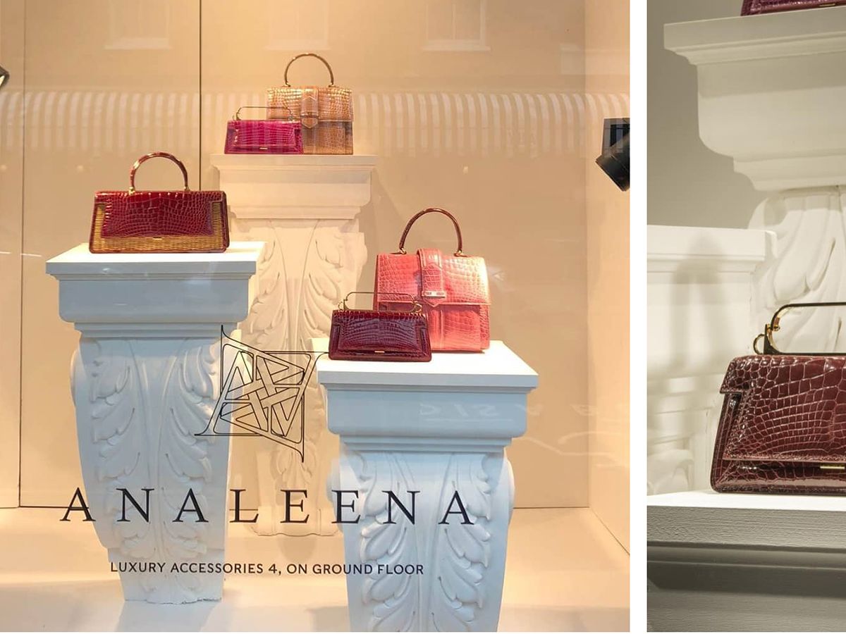 Harrods Shop Window with Analeena handbags on display