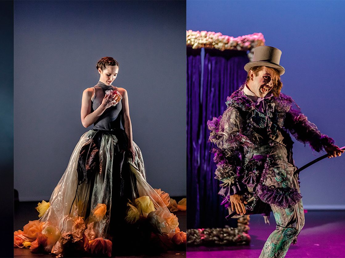 Various costumes designed by LCF students from MA Costume Design for Performance
