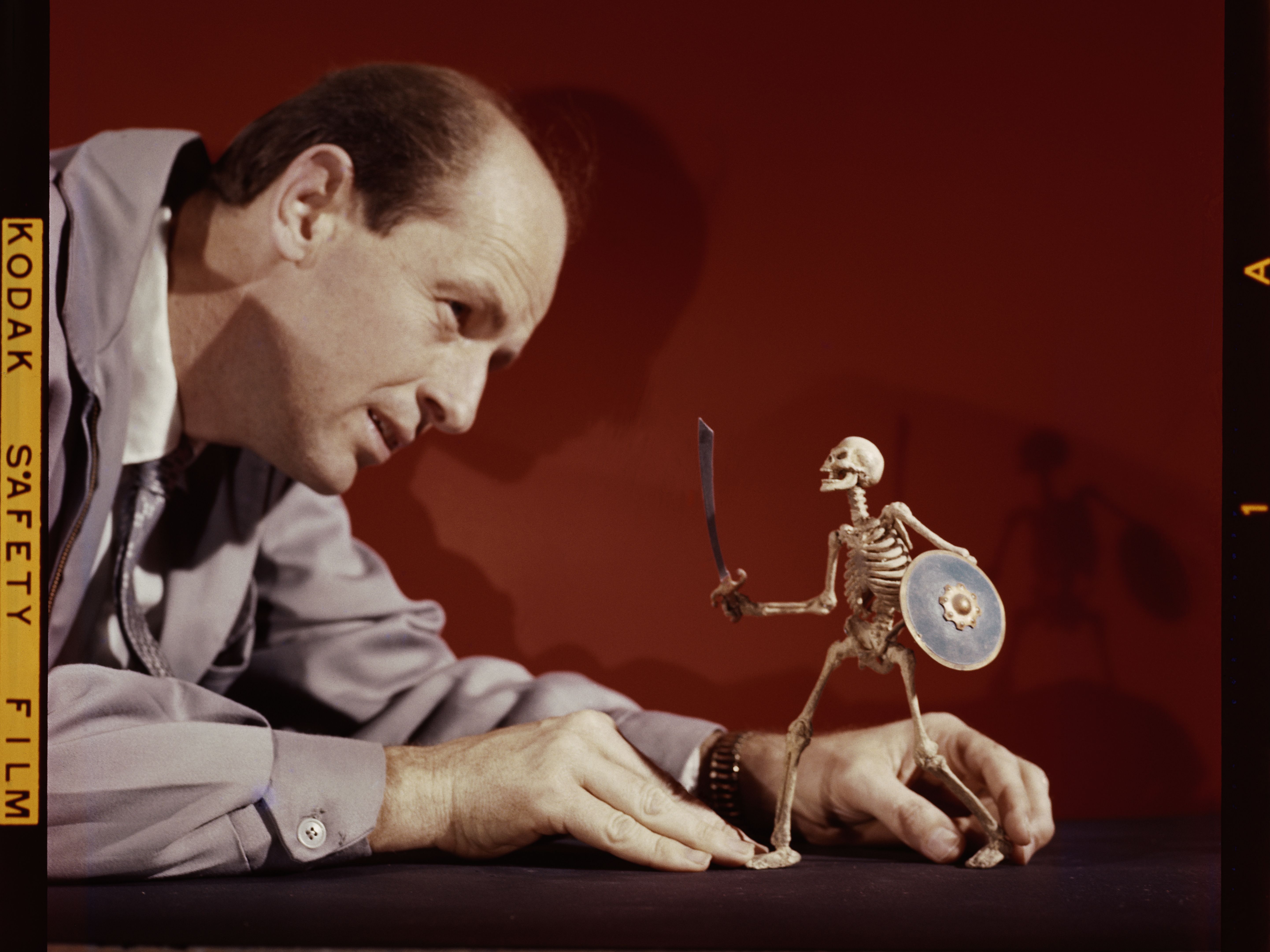 Ray Harryhausen (1920-2013)​ animating a skeleton model from The 7th Voyage of Sinbad, 1958​ © The Ray and Diana Harryhausen Foundation​.