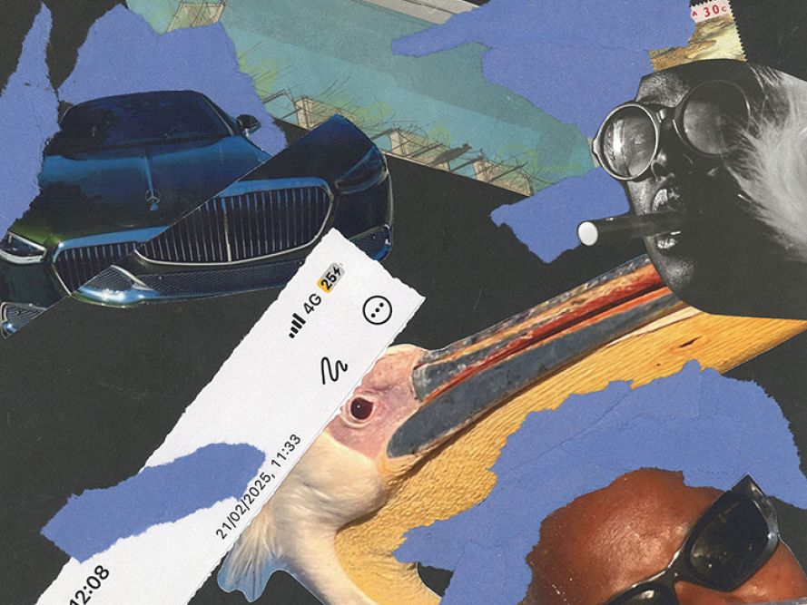 A collage showing a man wearing sunglasses and smoking a cigar