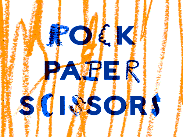 Animated graphic which reads 'Rock Paper Scissors'.