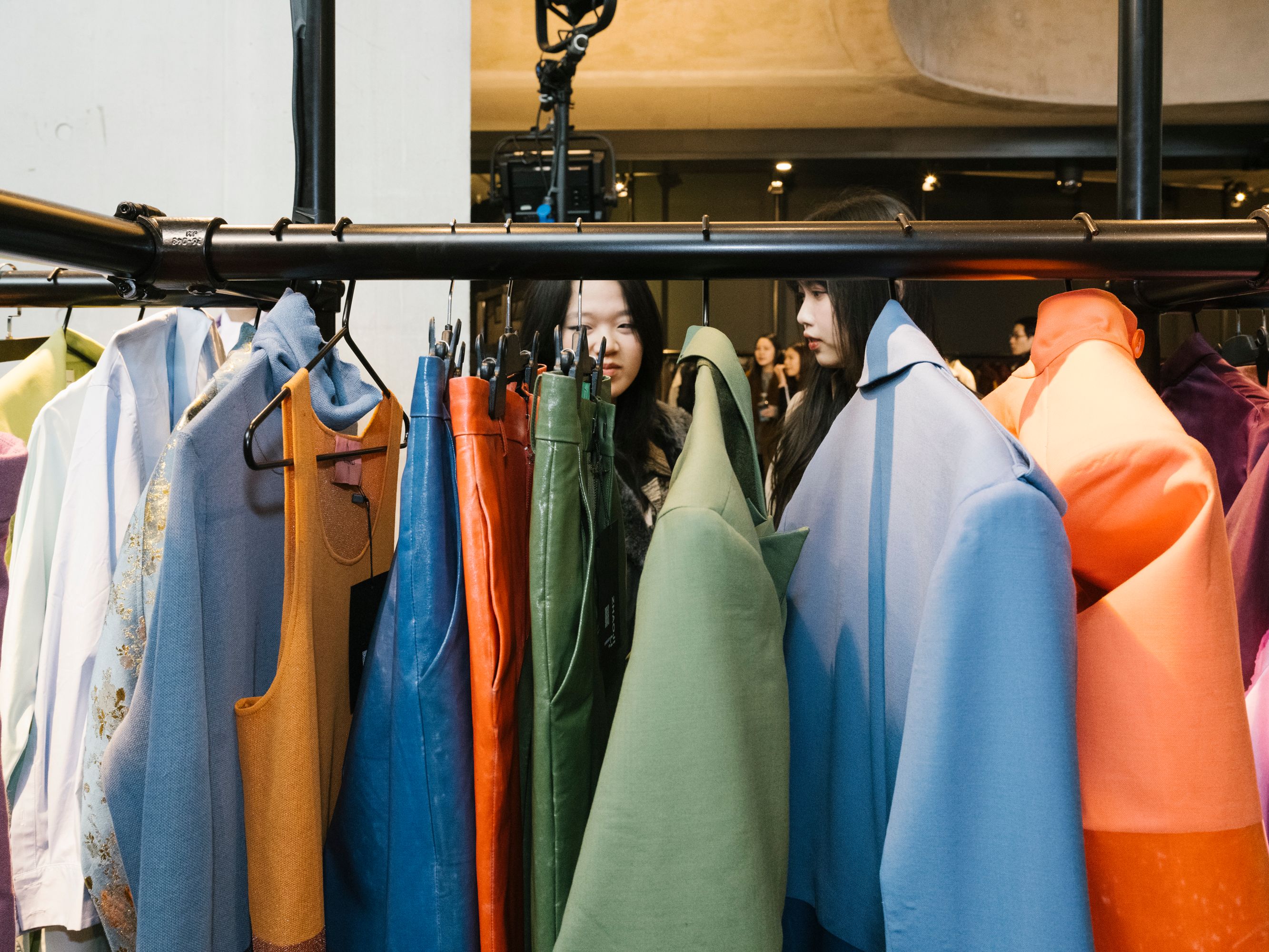 Clothes hanging up for fashion show London