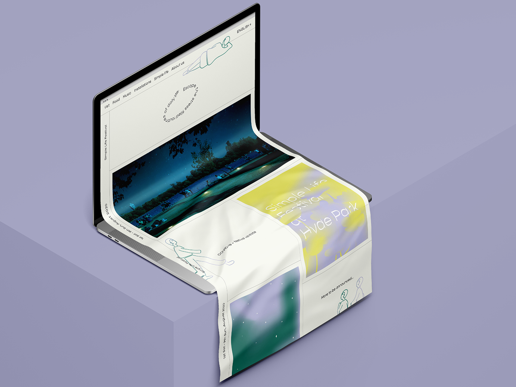 Lilac background with graphic of laptop that melts into paper.