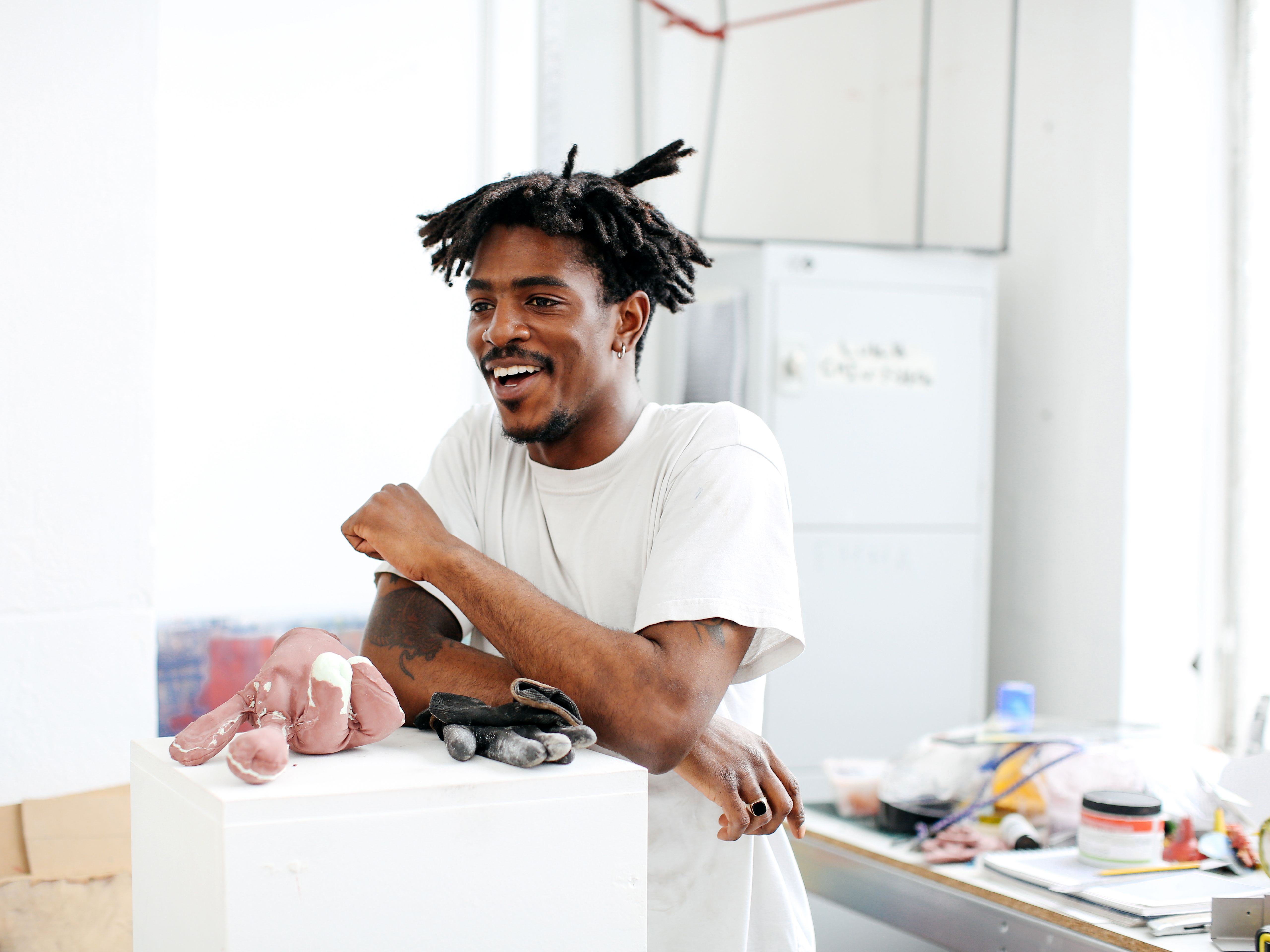 Creative person in art studio, fine artist at work