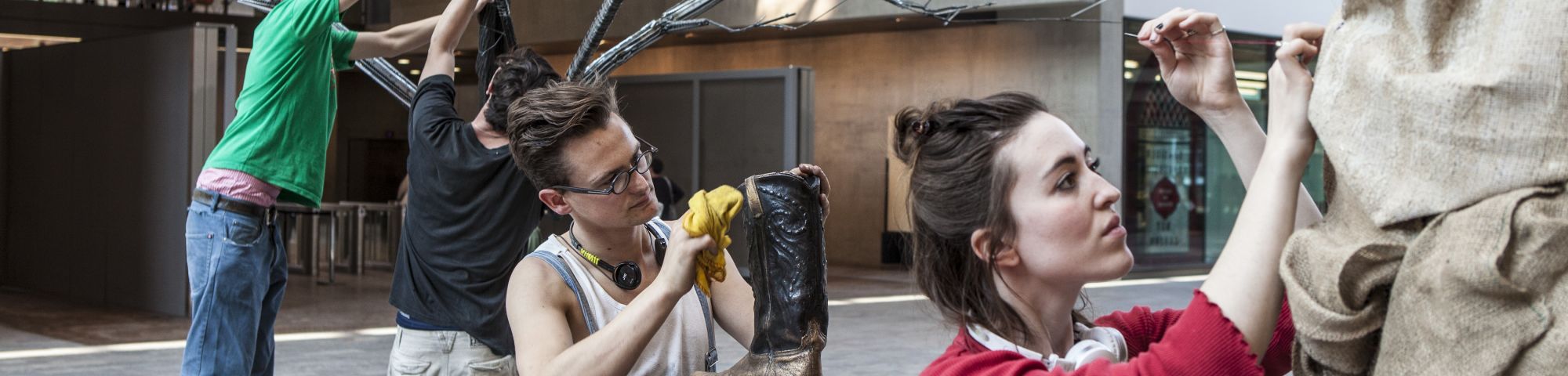 Students installing their Degree Show work