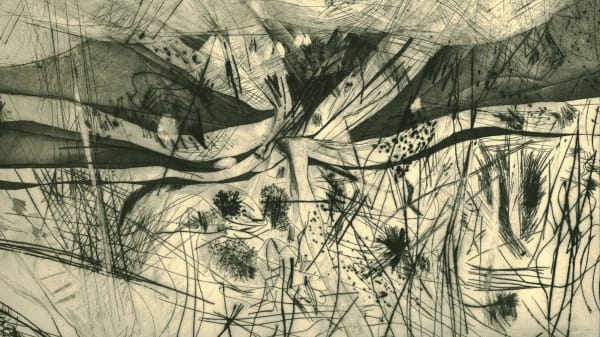 Object of the week: Abstract print, a black and white etching of stylised grasses and hills by Simone Kuten, 1960s. https://t.co/nKwXTJAgyg