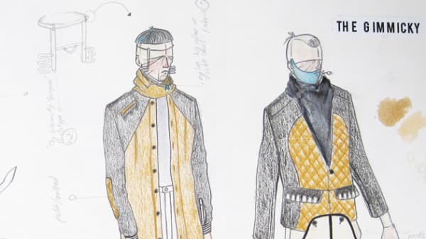 Drawings of clothing on model