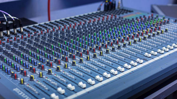 The mixing board in the Composition Studio.