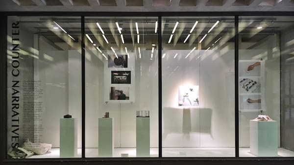 Work on display on plinths inside a Window Gallery