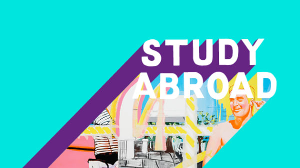 Colourful graphic with Study Abroad text on