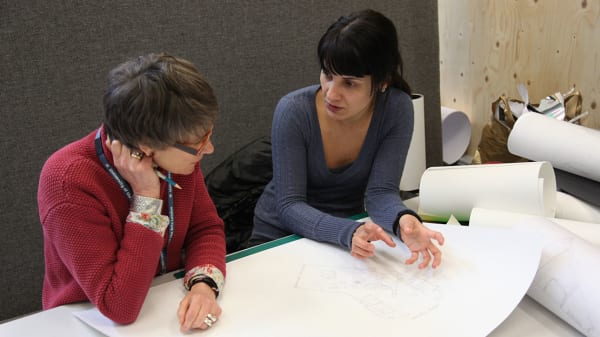 Student with tutor at Central Saint Martins. Image courtesy of UAL