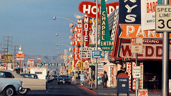 A photography of a busy road in Las Vegas