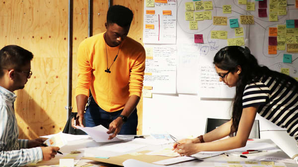 Service Design students working around a desk.