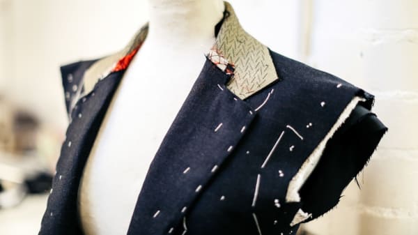 A partially made suit jacket