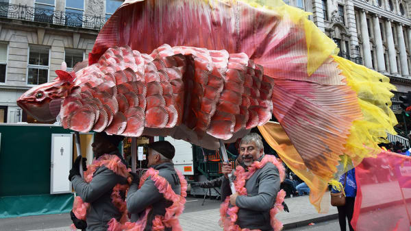 Giant fish model for London New Years Day Parade.