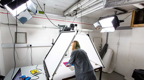 Woman using a light box