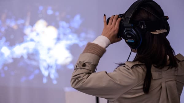 Girl using virtual reality google