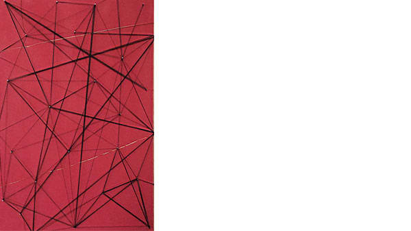 Black thread fastened to a red background