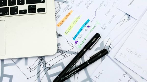 Desk with papers
