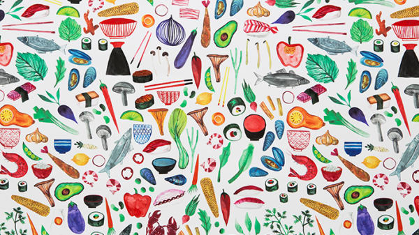 A spread of colourful fruit and vegetables.