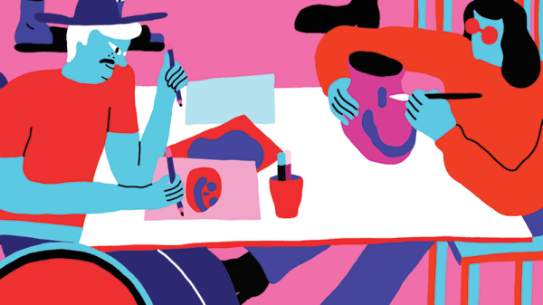 Illustration of students creating art