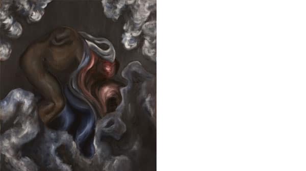 A painting in browns and blues