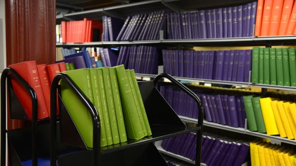 Colourful books on a shelf