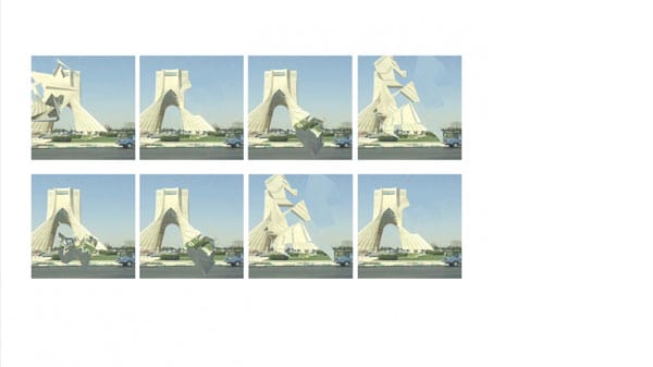 Eight glitched images of Azadi Square in Tehran