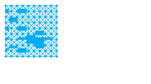 A blue cross and square pattern on a white background