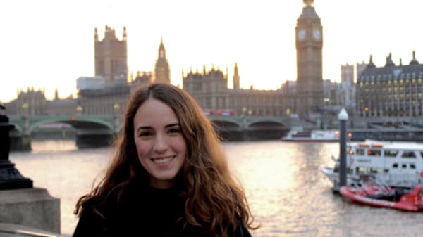 Beatriz Cardenas Garza standing by the River Thames with Big Ben in the background